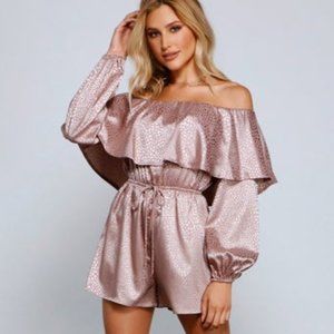 Windsor Classy Chic Off Shoulder Metallic Taupe Leopard Print Romper XS